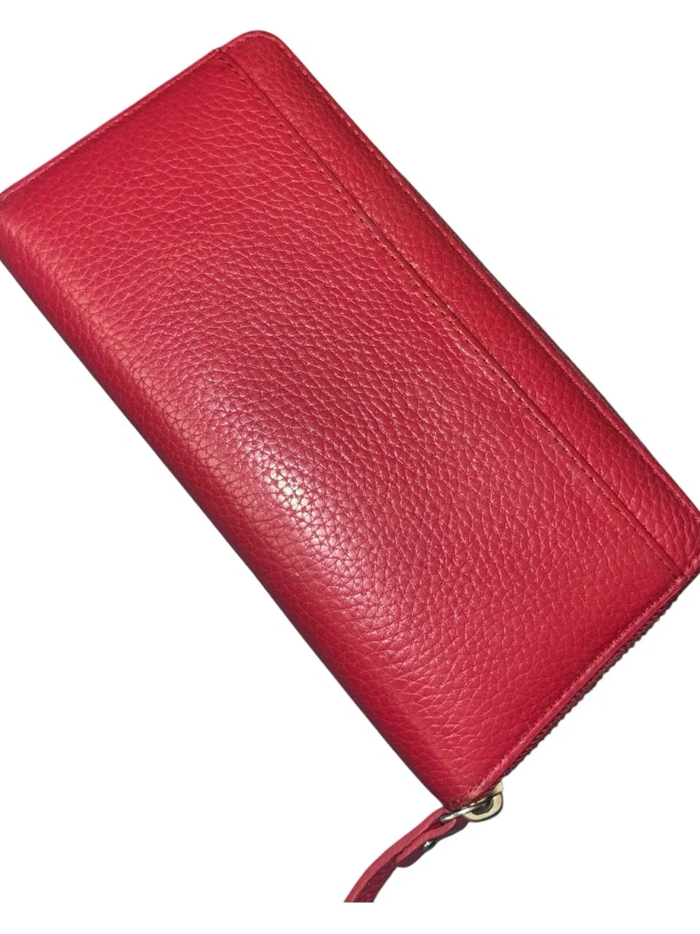 Kate Spade Red Pebbled Leather Zip Wallet with Gold Logo